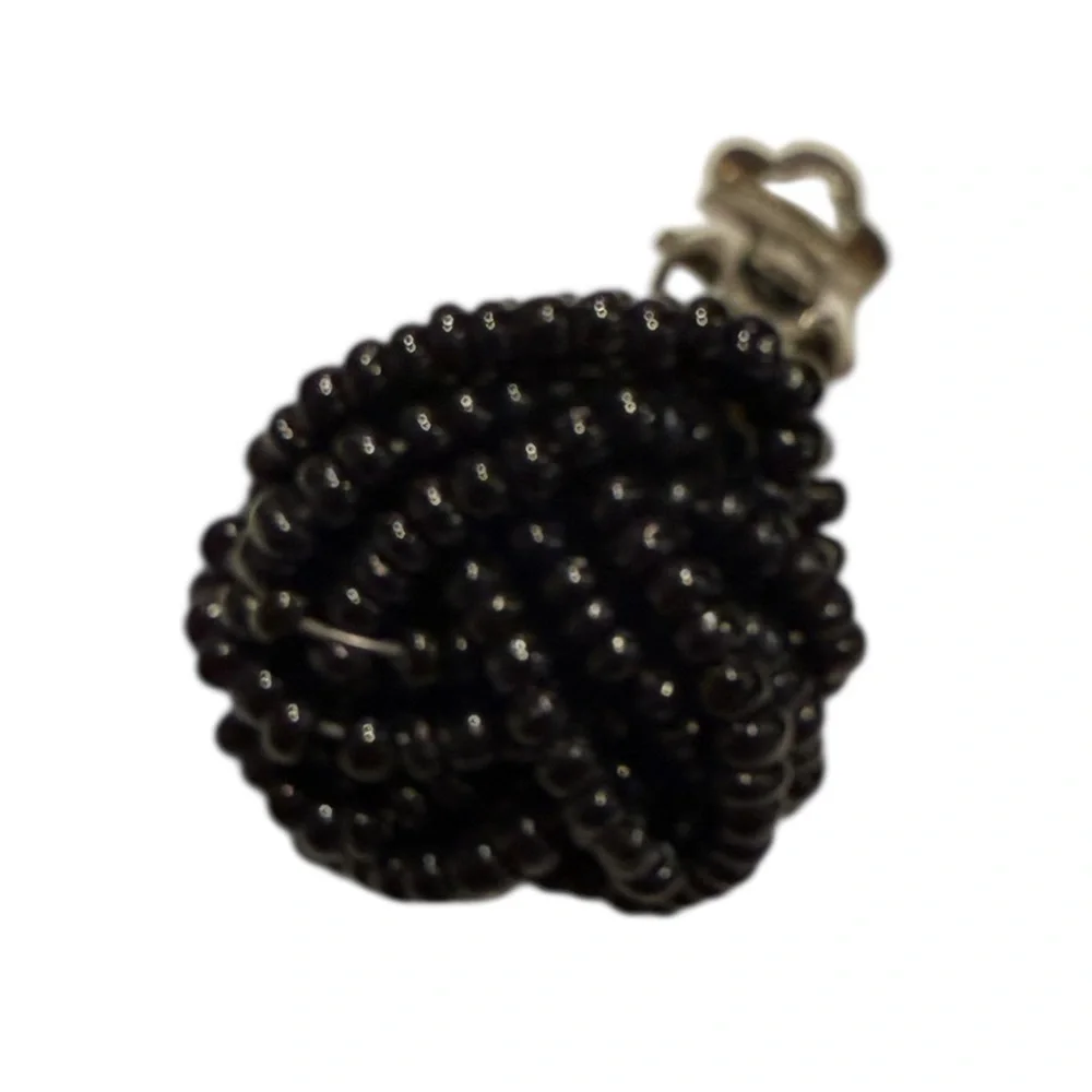Black Beaded Retro Clip on Earrings Vintage Mid Century Modern